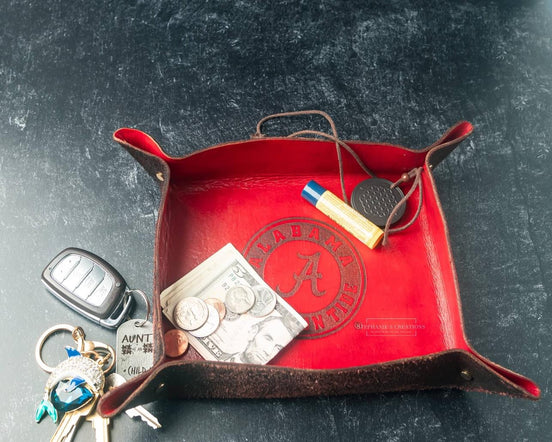 Red leather tray for Alabama fans and students