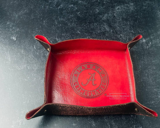 University of Alabama leather catch-all tray with engraved logo