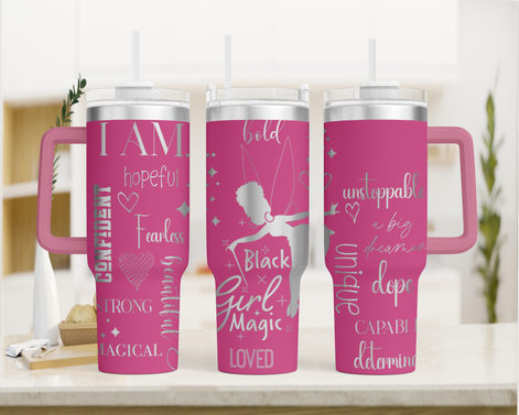Laser Tumbler File. black magic and affirmations, including powerful "I am..." statements like "beautiful," "confident," and "hopeful." Each piece is a testament to strength, resilience, and self-love, making them perfect for empowering décor, gifts, and keepsakes.