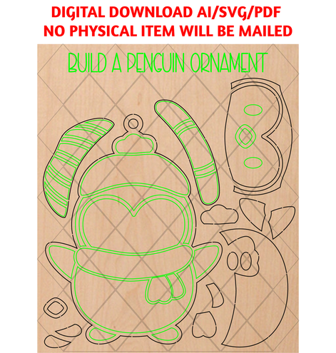 Pop Out Ornament Penguin Digital File, Build Your Own Christmas Ornament, Kids Craft, Christmas Ornament DIY, Laser File