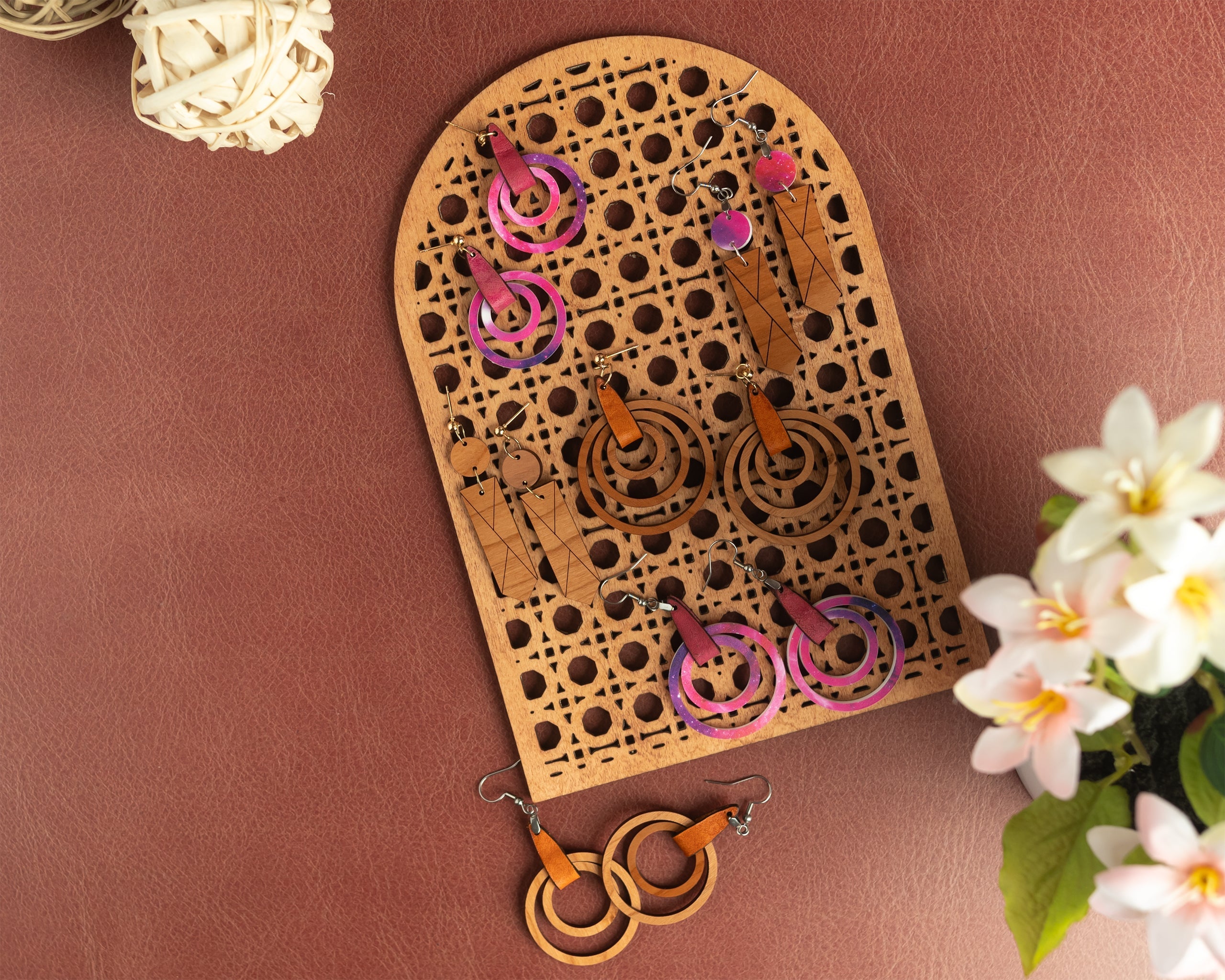 Boho Rattan Arch Earring Display Digital File