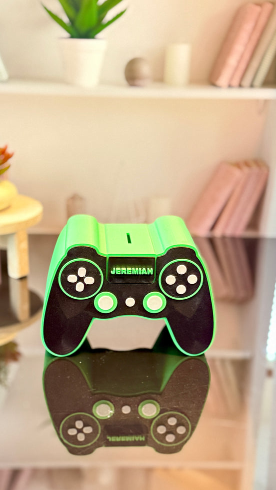 Game Controller Bank STL File – 3D Printable Coin Bank with Plug and Slot