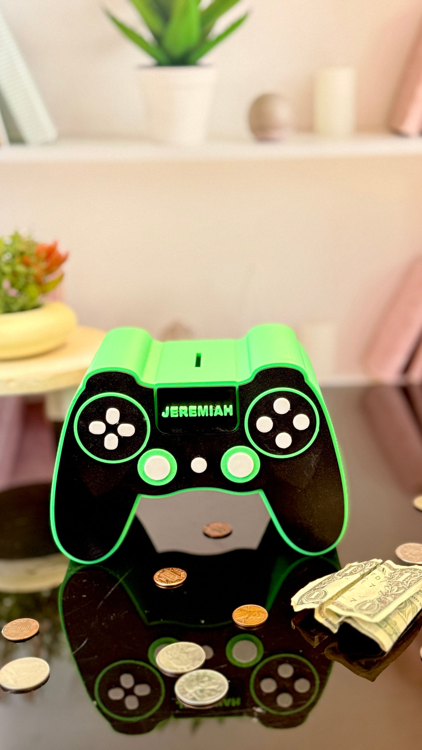 Game Controller Bank STL File – 3D Printable Coin Bank with Plug and Slot