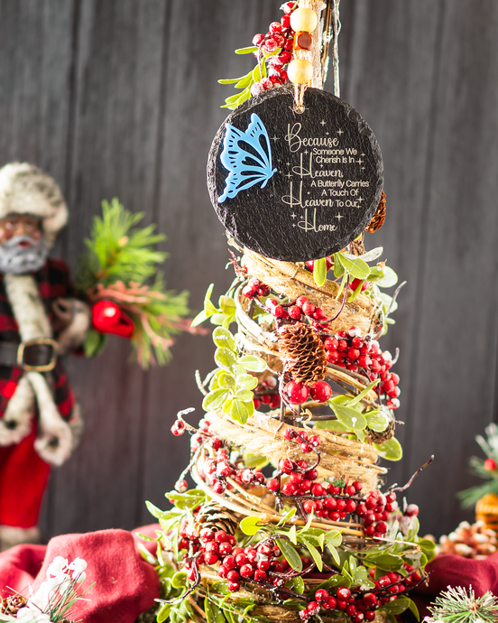 Memorial Slate Ornament with Butterfly Design