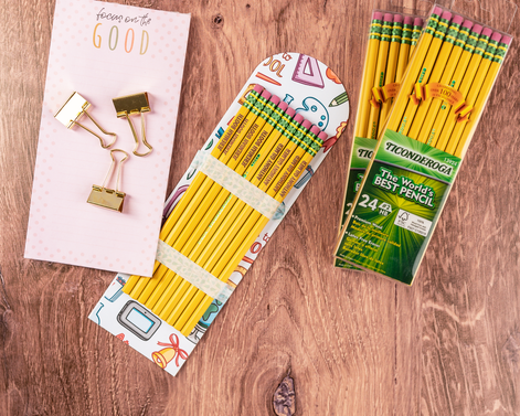 Teacher appreciation gift — engraved pencil set with holder