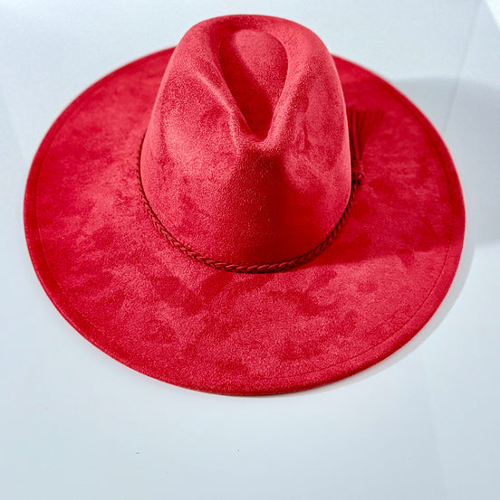 red vegan suede hat for laser engraving