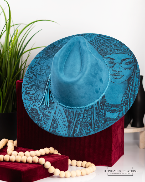 Engraved Vegan Suede Hat | Custom Wide Brim Fashion Hat for Men and Women