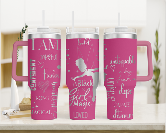 Laser Tumbler File. black magic and affirmations, including powerful "I am..." statements like "beautiful," "confident," and "hopeful." Each piece is a testament to strength, resilience, and self-love, making them perfect for empowering décor, gifts, and keepsakes. 
