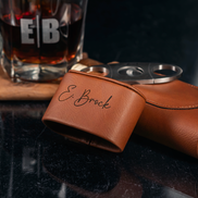 Personalized cigar case in brown leatherette close view