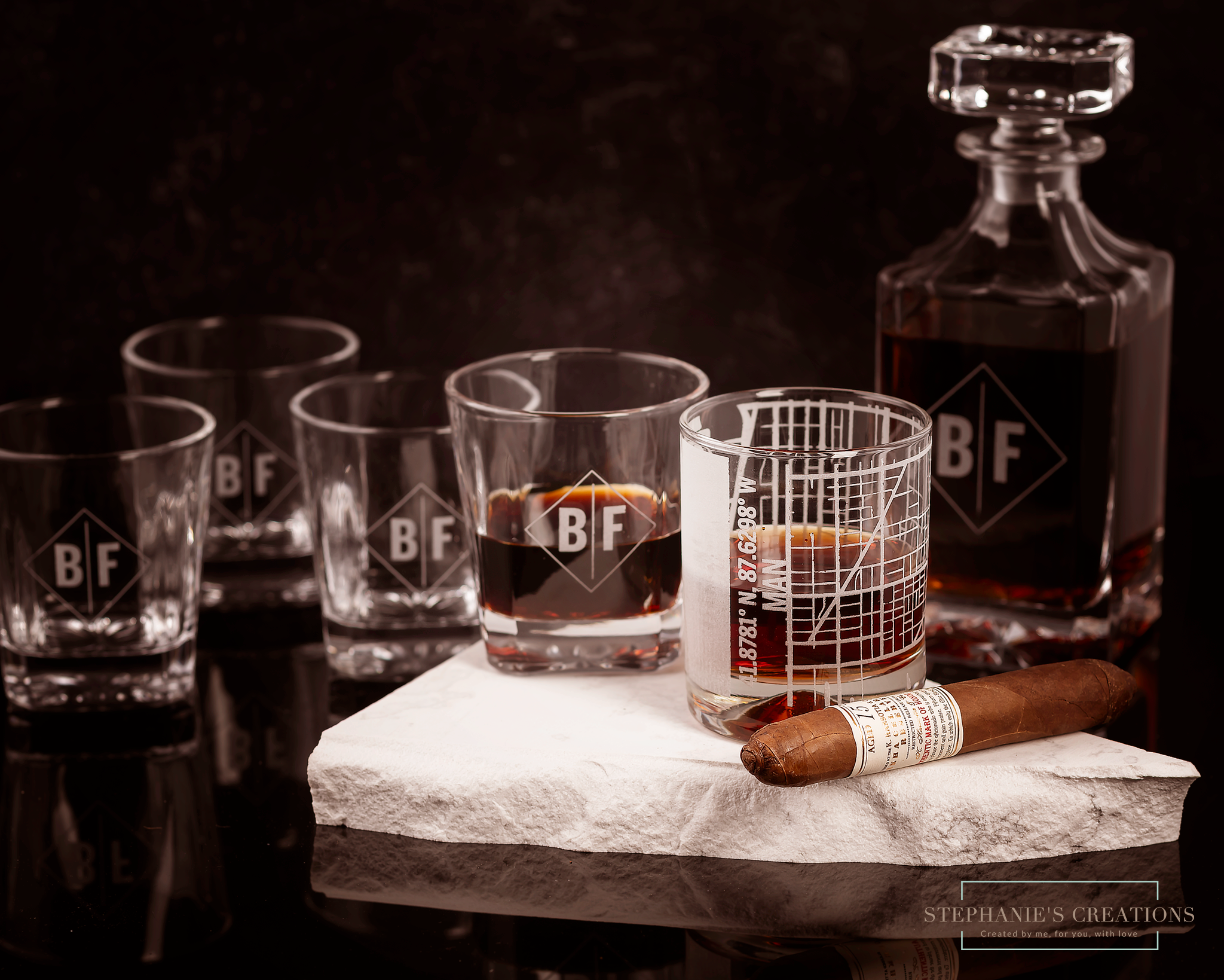 Laser engraved whiskey decanter gift for groom