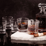 Custom drinkware set with glasses and decanter for bar decor