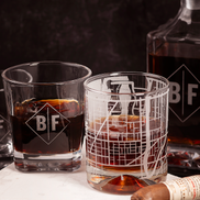 Custom drinkware set with glasses and decanter for bar decor