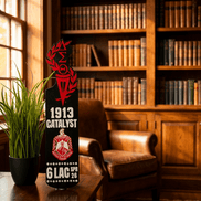 DST display paddle with crimson and black layered wood and acrylic design