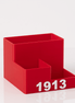 DST 1913 crimson red 3D printed desk organizer with raised lettering on white background
