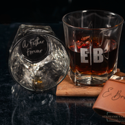 Custom engraved whiskey glass, Personalized whiskey glass with initials, Professionally engraved 12 oz glass, Quality whiskey glass for weddings, Father’s Day gift whiskey glass, Customizable whiskey glass with name, Engraved whiskey glass gift, Unique whiskey glass for groomsmen, Premium quality glassware, Custom design whiskey glass