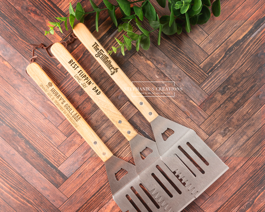 Personalized Wooden Spatula, Custom Engraved BBQ Tool, Wooden Handle Spatula,  Stainless Steel Spatula Part,  Father’s Day Gift Spatula,  BBQ Grill Master Tool,  Custom Name Spatula, Laser Engraved Wooden Handle, Rustic BBQ Accessory, Custom BBQ Gift