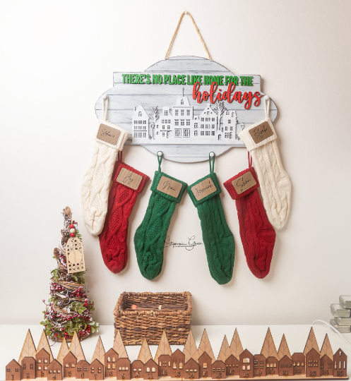 Holiday Christmas Stocking with Leather Name Patch