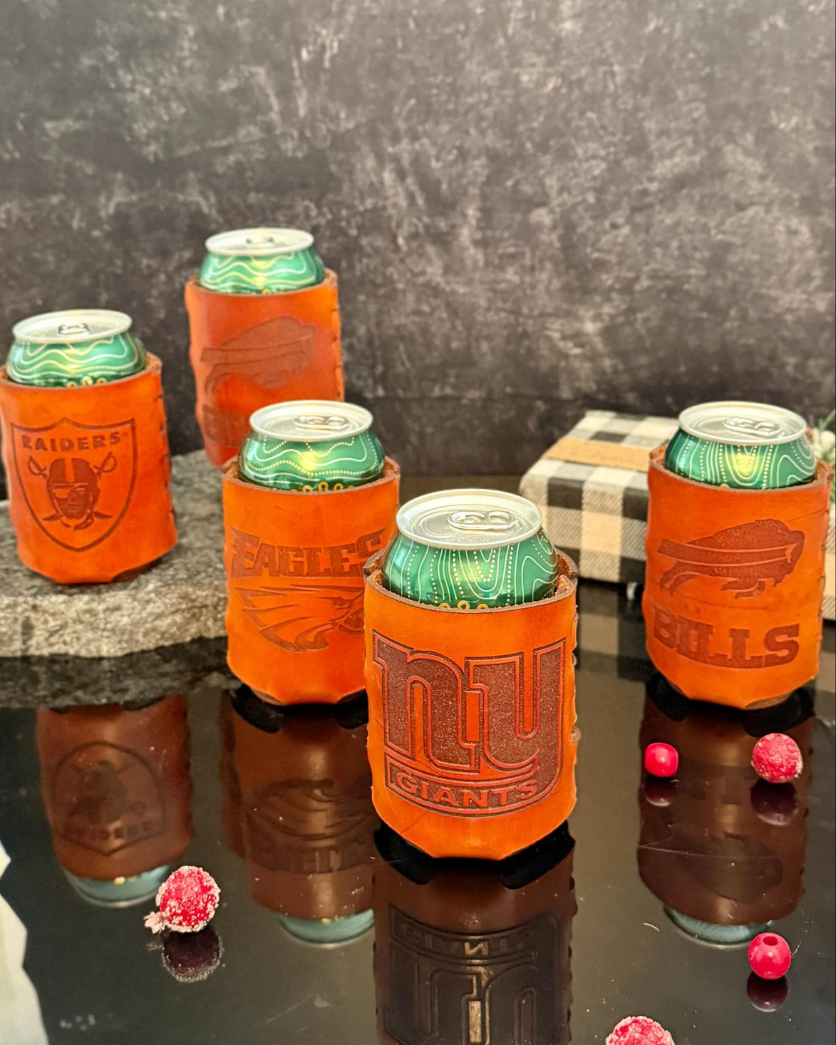 Handcrafted leather koozie for cans and bottles