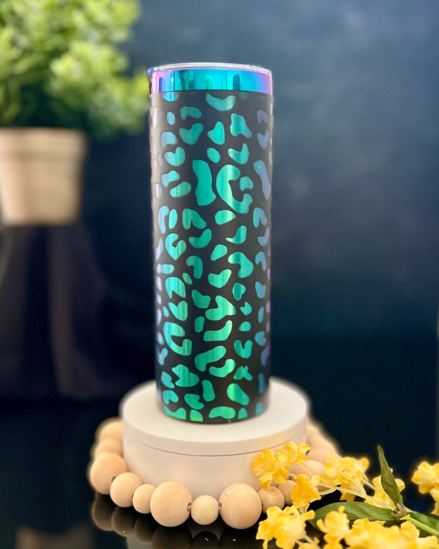 Engraved 20 oz Skinny Rainbow Cheetah Print Tumbler