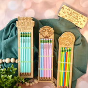 Colorful personalized pencils engraved with student name
