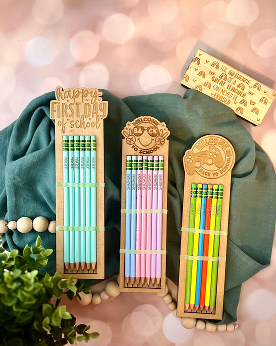 Colorful personalized pencils engraved with student name