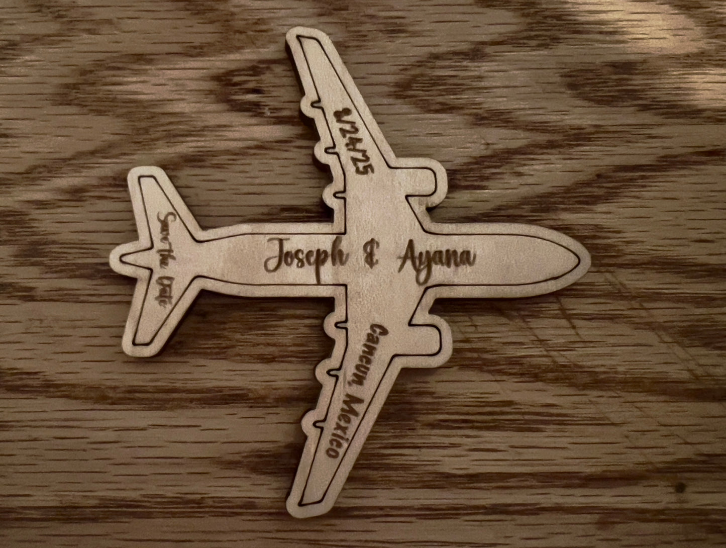 Wooden Airplane Save the Date Magnet – Perfect for Destination Weddings