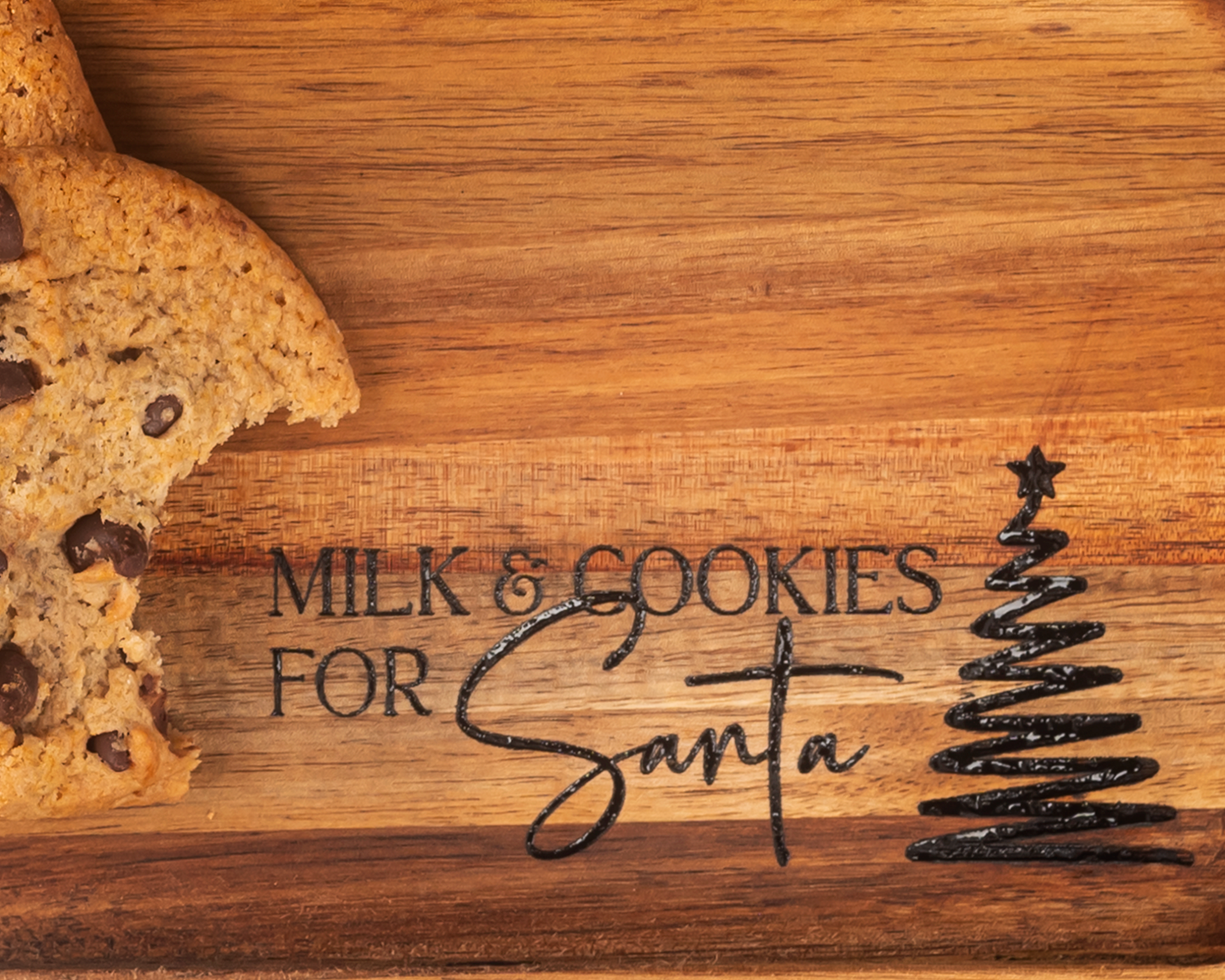 Engraved Acacia wood tray, Santa milk and cookies tray, Laser engraved Christmas tray, Wooden Christmas Eve tray, Family holiday tradition tray, Kids Christmas gift tray, Milk and cookies for Santa tray, Christmas Eve cookie tray, Personalized holiday tray, Acacia wood engraved tray