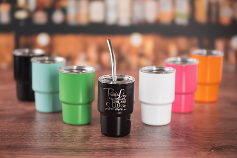 Personalized mini stainless steel tumbler in bright colors