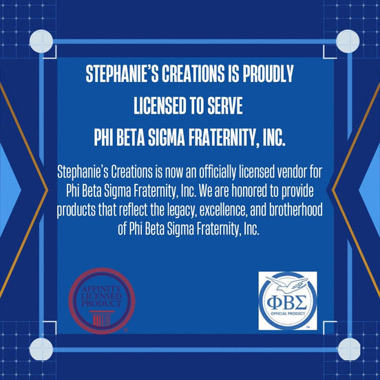 Announcement graphic stating Stephanie’s Creations is an official licensed vendor for Phi Beta Sigma Fraternity