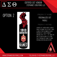 DST personalized paddle Option 2 with 1913 torch crest pearl accents and line details in crimson and black