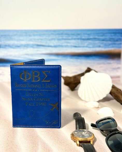 Phi Beta Sigma Personalized Passport Holder, PBS Fraternity Engraved Travel Wallet, Custom Brother Gift - Stephanie's Creations