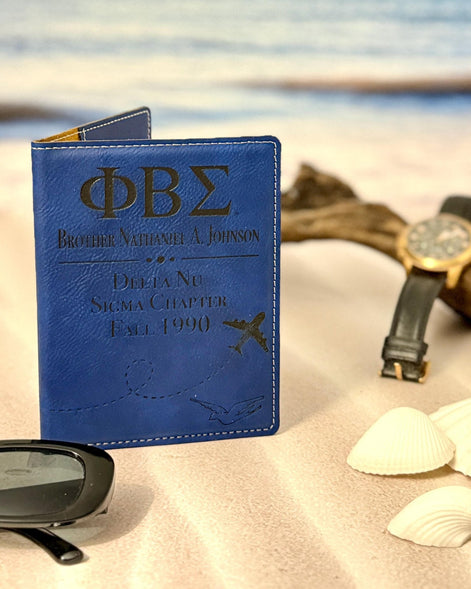 Phi Beta Sigma Personalized Passport Holder, PBS Fraternity Engraved Travel Wallet, Custom Brother Gift - Stephanie's Creations