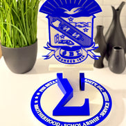Phi Beta Sigma 3D printed desk display with crest and dove symbol