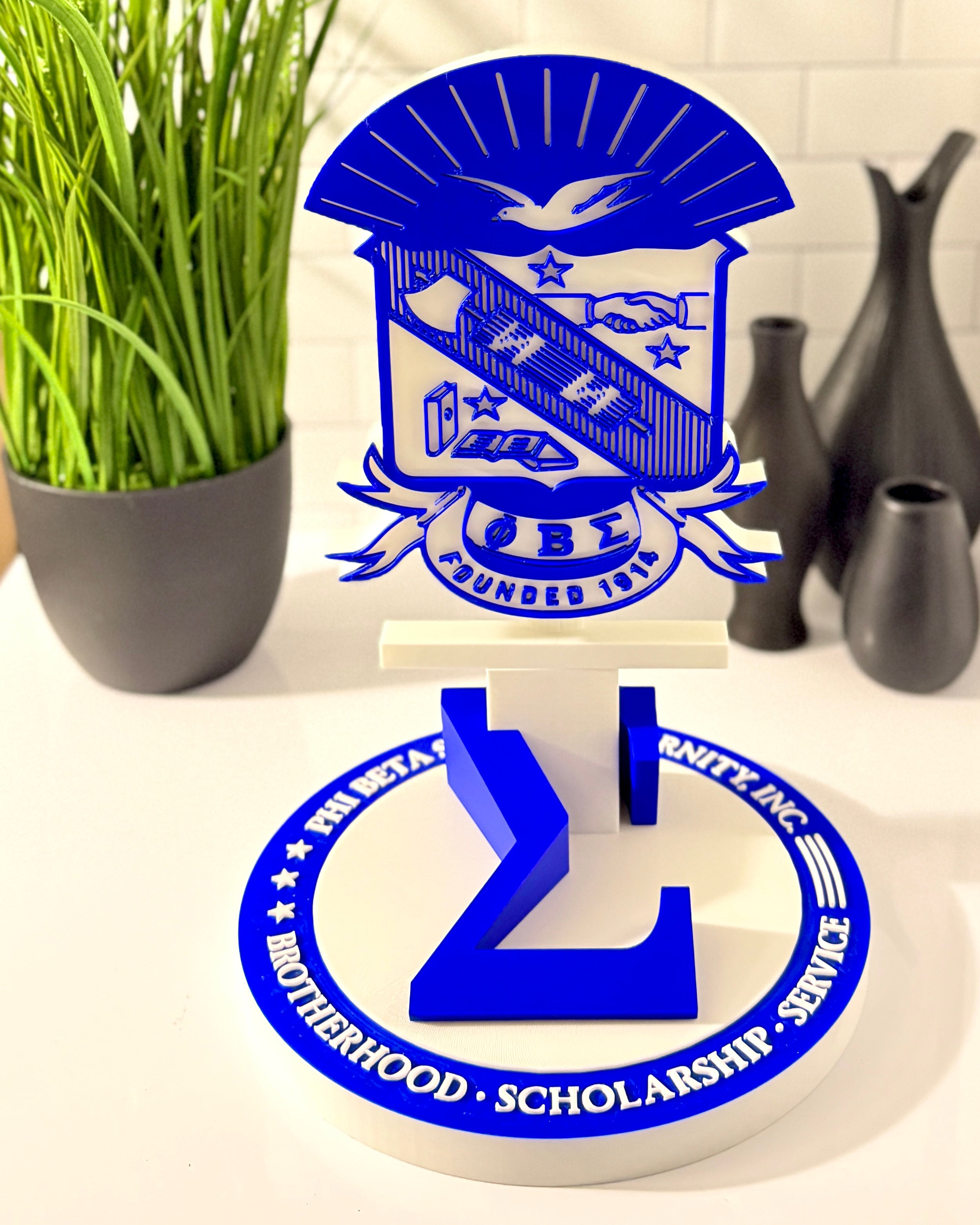Phi Beta Sigma 3D printed desk display with crest and dove symbol
