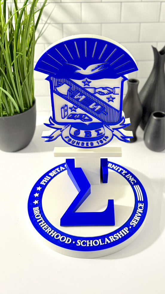 Phi Beta Sigma fraternity desk decor in blue and white
