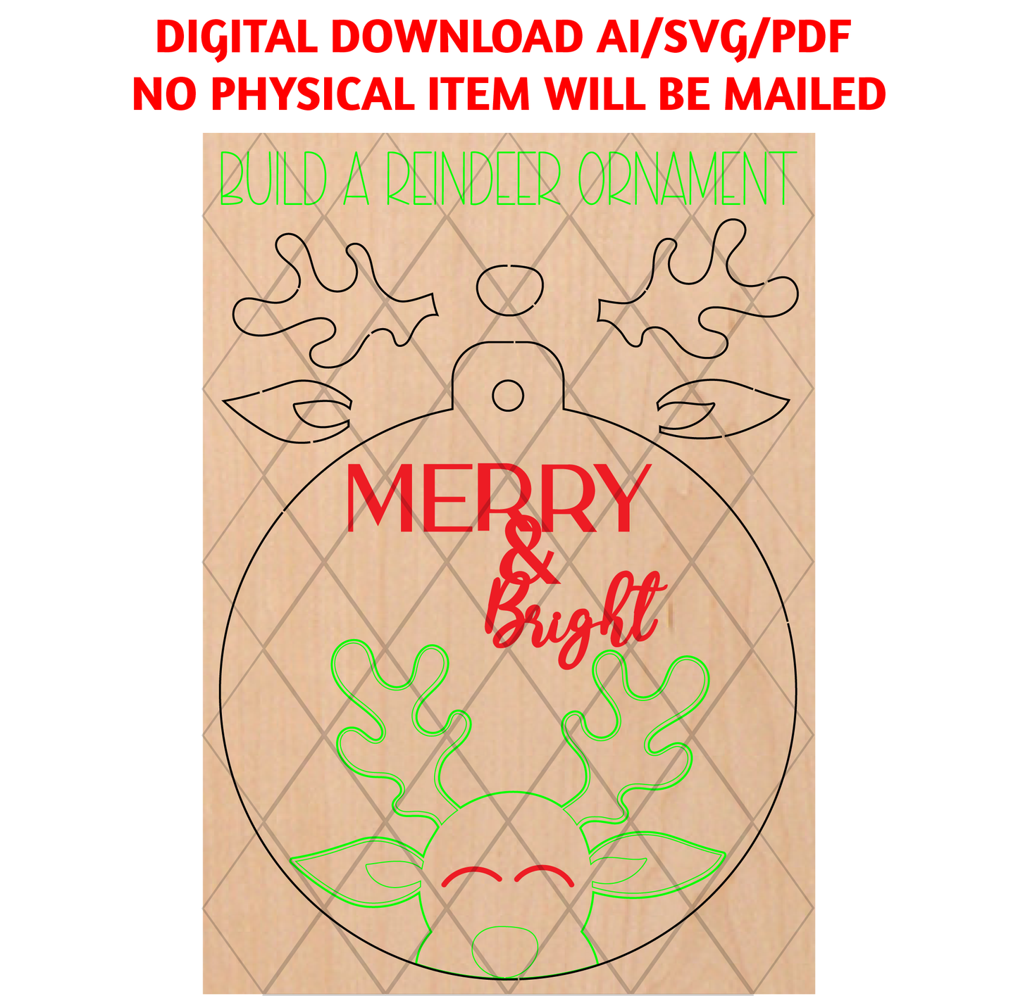 Pop Out Ornament Reindeer Digital File, Build Your Own Christmas Ornament, Kids Craft, Christmas Ornament DIY, Laser File