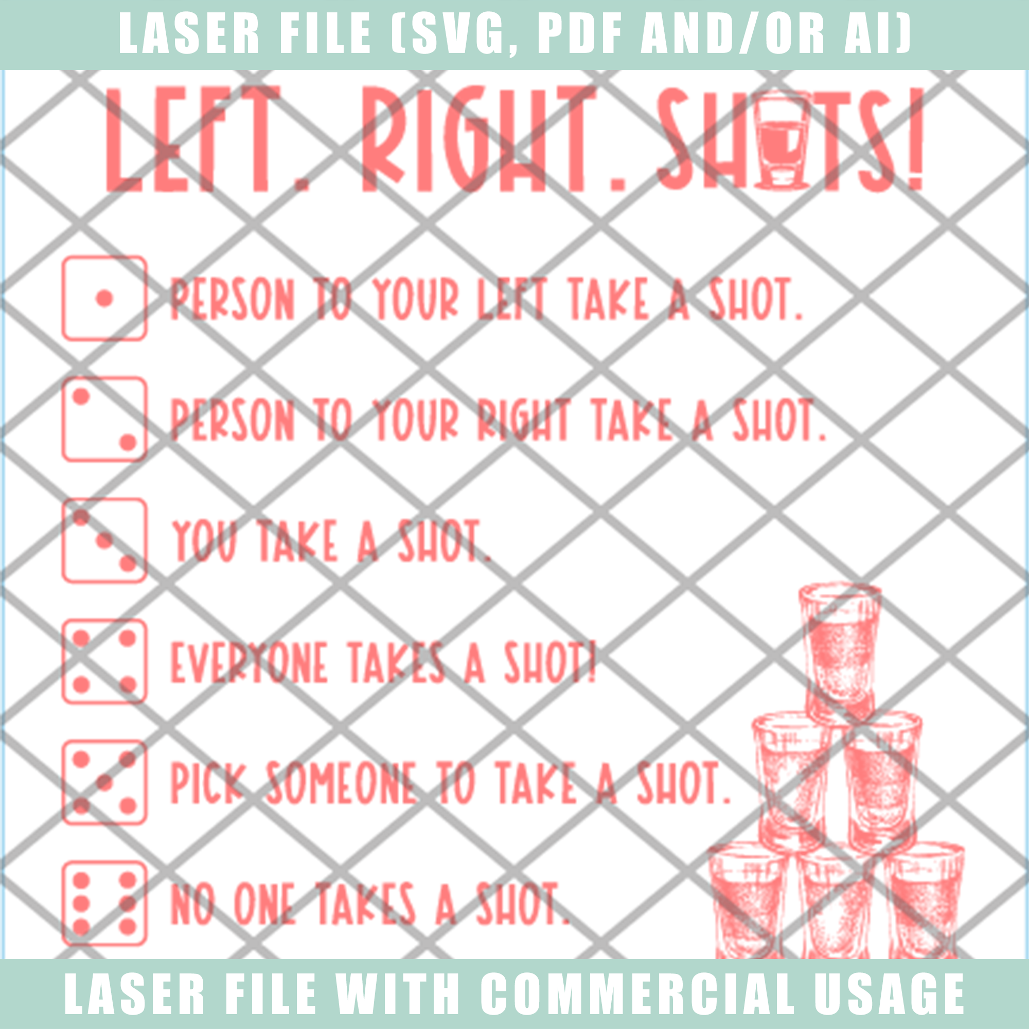 Drinking Dice Game Digital File for Laser Engraving | Leatherette Party Game SVG