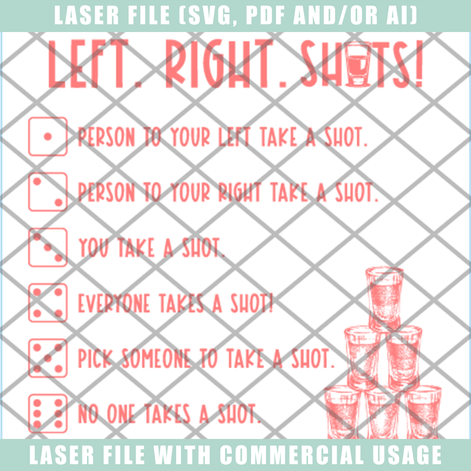 Drinking Dice Game Digital File for Laser Engraving | Leatherette Party Game SVG