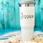 Custom engraved Stanley tumbler with personalized name or design