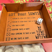 Left Right Shots adult party game tray styled for game night